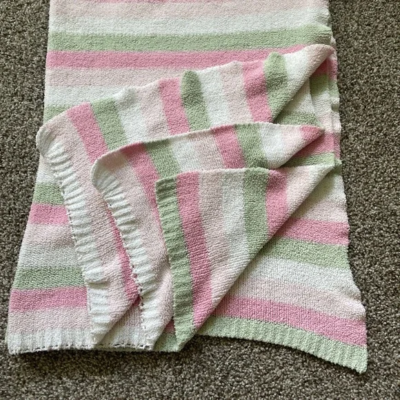 Just One Year Carters Pink Green White Stripes Chenille Knit Baby Blanket Lovey